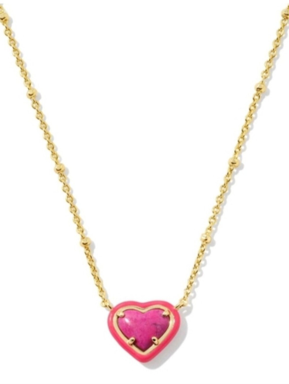 NEW! Kendra Scott 14K Over Brass Fuscia Anna Enamel Heart Pendant Necklace